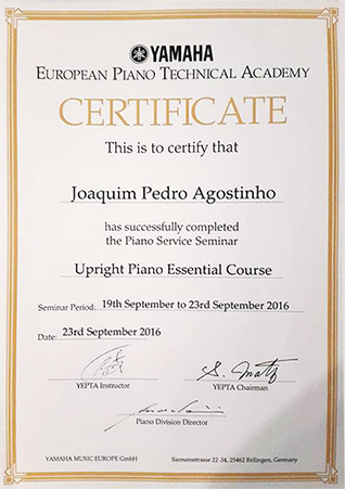 Certificado Yamaha afinador pianos